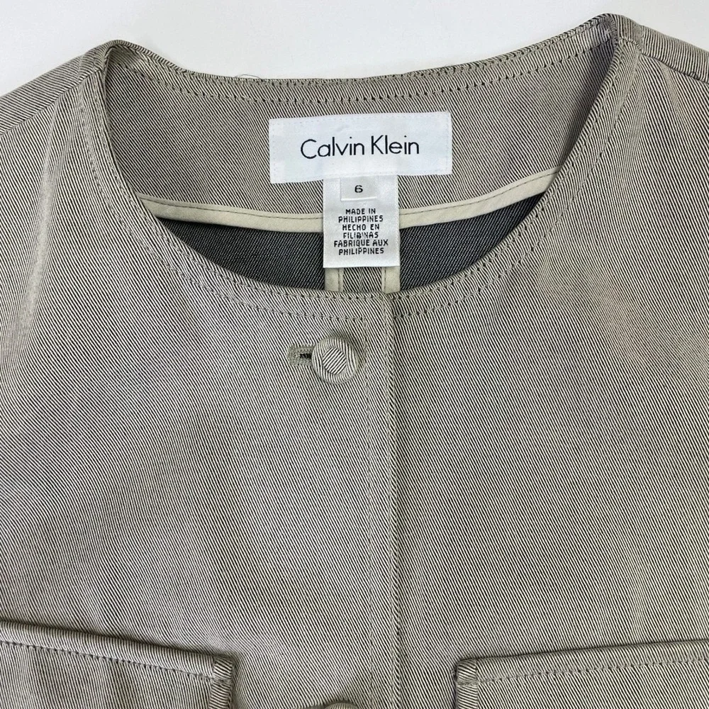 Y2K Calvin Klein Women's Olive Taupe Utility Blazer Jacket 6 Twill Cargo